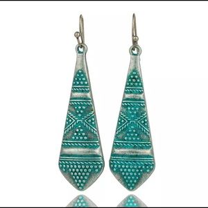 Bohemian Patina Drop Antique Silver Earrings NWT